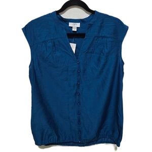 ​LOFT Blue Sleeveless Blouse Button Front Top Size Medium